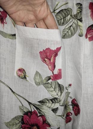Льняні штани / брюки з квітковим принтом (італія) 100% льон8 фото