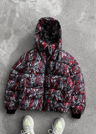 Чоловіча зимова куртка з принтом. пуховик чоловічий з капюшоном