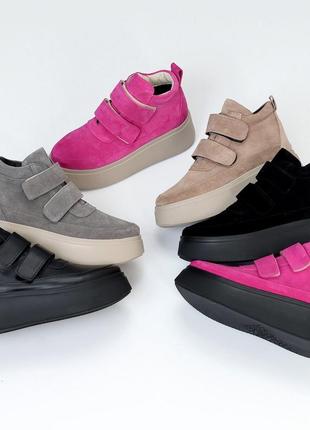 Спортивні жіночі черевики на платформі на липучках замшеві фуксія🔥🔥🔥1 фото
