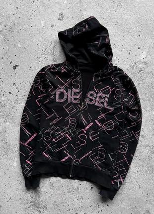 Diesel women’s vintage full printed zip hoodie embroidered logo жіноче, вінтажне худі5 фото