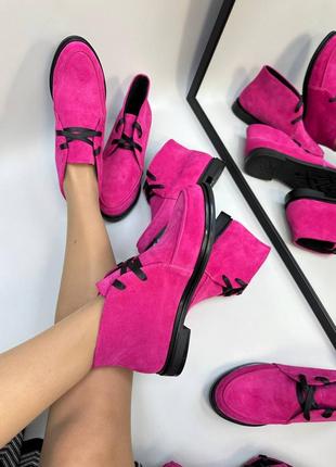 Яскраві рожеві малинові фуксія замшеві черевики класичні6 фото
