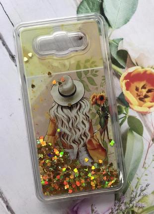 Силіконовий чохол з переливаються блиском для samsung galaxy j7(2016) j710 дівчина з соняшниками