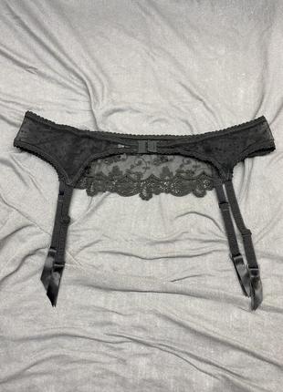 Идеальный серный кружевной сексуальный секси пояс поясок для чулков прозрачный с вышивкой3 фото