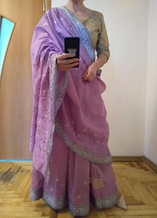 Красивое сари с вышивкой, индийский наряд3 фото