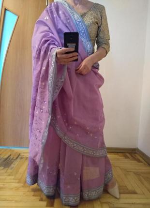 Красивое сари с вышивкой, индийский наряд6 фото