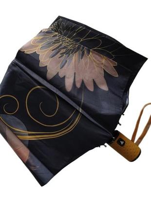 Чорна жіноча парасолька з жовтими абстрактними квітами5 фото