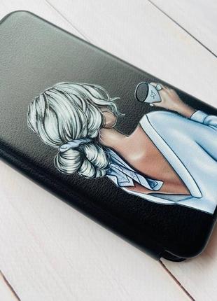 Чехол-книжка с рисунком для samsung galaxy a04 черный :: девушка с латте (принт 227) 2