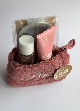 Подарунковий набір косметичка спрей лосьон маска victoria secret pink warm clean7 фото