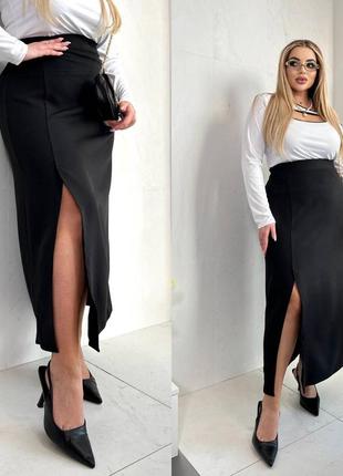 Женская юбка макси с разрезом (большие размеры батал)6 фото