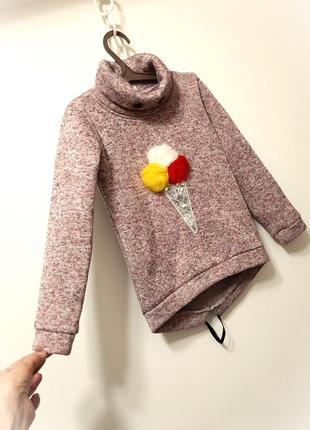 Красивая толстовка с воротником с начёсом внутри кофточка свитер розовая/меланж на девочку 5-7л3 фото