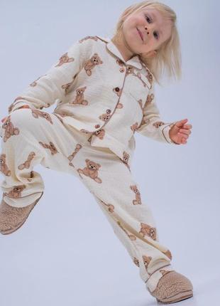 Детская муслиновая пижама в мишки1 фото