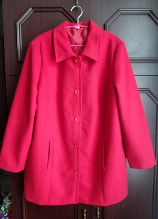 Пальто червоне кашемір батал, куртка, жакет великий розмір, кардиган2 фото