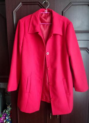 Пальто червоне кашемір батал, куртка, жакет великий розмір, кардиган