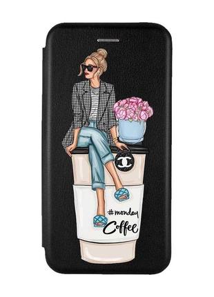 Чехол-книжка с рисунком для apple iphone x черный :: девушка на кофе (принт 228)