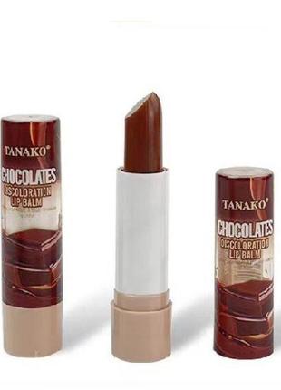 Шоколадный проявляющийся стойкий бальзам для губ tanako с маслом ши
