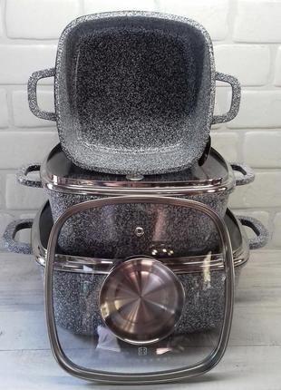 Набор кастрюль казанов с гранитным антипригарным покрытием edenberg eb-8030 набор кухонной посуды 6 предметов3 фото