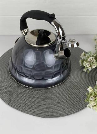 Чайник зі свистком 3л з нержавіючої сталі edenberg eb-1910 чайник для індукційної плити сірий4 фото