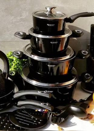 Набір кухонного посуду 15 предметів  edenberg eb-5611 набір каструль казанів із мармуровим покриттям чорний2 фото