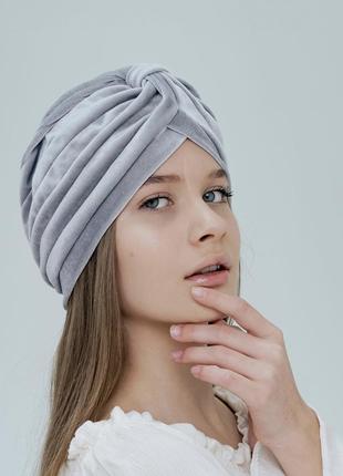 Чалма жіноча східна оксамитова d.hats світло сірого кольору