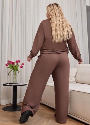 Спортивный костюм на молнии женский с широкими расклешенными брюки двунитка весна-осень батальные размеры4 фото