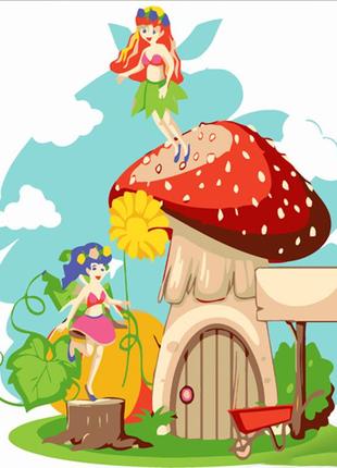 Картина по номерам strateg премиум феи на грибочке размером 30х30 см (es141)