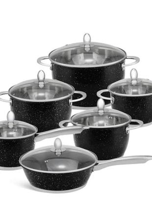 Набір кухонного посуду з неіржавкої сталі 12 предметів edenberg eb-4051 набір каструль для індукційної плити5 фото