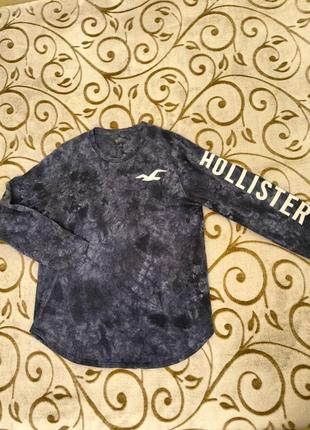 Кофта лонгслів hollister тай-дай синя з логотипом на спині і надписом