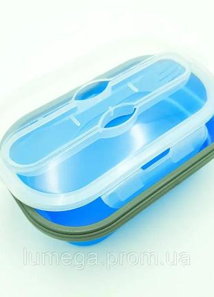 Складной ланч бокс для еды frico fru-383 контейнеры для еды с вилкой силиконовый судочек2 фото