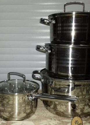Набір каструль + ківш з нержавіючої сталі edenberg eb-4072 набір кухонного посуду з нержавійки 8 предметів2 фото