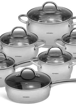 Набір кухонного посуду з неіржавкої сталі 12 предметів edenberg eb-4052 набір каструль для індукційної плити6 фото
