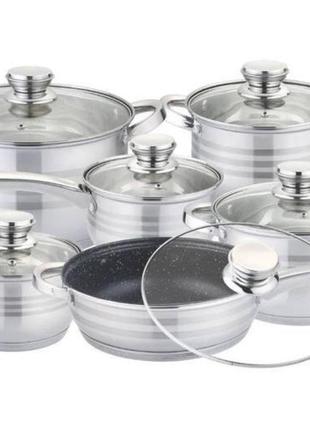 Набір кухонного посуду із нержавіючої сталі 12 предметів edenberg eb-4040m набір каструль для всіх видів плит2 фото