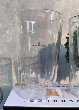 Набор стеклянных стаканов с двойными стенками 360мл edenberg eb-19515 стакан с двойной стенкой для кофе и чая5 фото