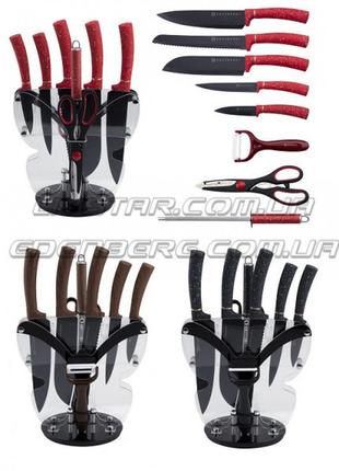 Набор кухонных ножей с подставкой 9 предметов edenberg eb-11062 набор ножей из нержавеющей стали на подставке3 фото
