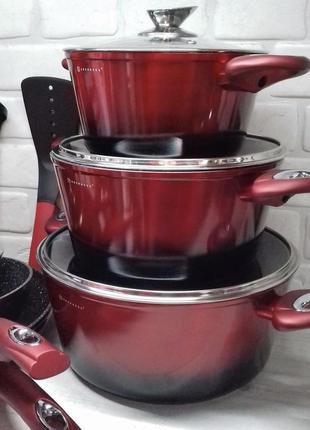 Набір кухонного посуду 15 предметів edenberg eb-5619 набір каструль казанів з мармуровим покриттям червоний2 фото