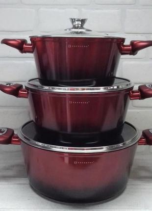 Набір кухонного посуду 15 предметів edenberg eb-5619 набір каструль казанів з мармуровим покриттям червоний3 фото