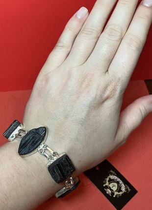Натуральний необроблений чорний турмалін браслет з містичного шерлу натуральний шерл в сріблі . індія.5 фото