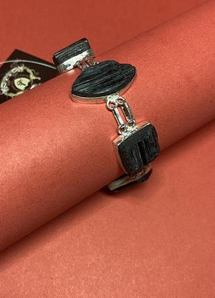 Натуральний необроблений чорний турмалін браслет з містичного шерлу натуральний шерл в сріблі . індія.6 фото