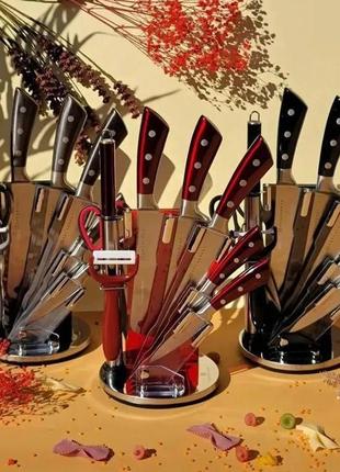 Набір кухонних ножів із підставкою 9 предметів edenberg eb-3619 набір ножів із неіржавкої сталі на підставці