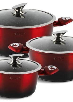 Набор кастрюль казанов с мраморным покрытием edenberg eb-7425 набор кухонной посуды 6 предметов красный2 фото