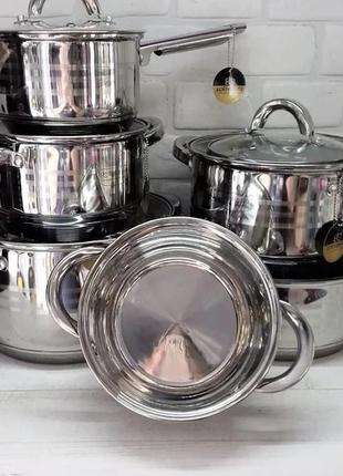 Набор кухонной посуды из нержавеющей стали 12 предметов edenberg eb-4013 набор кастрюль для индукционной плиты3 фото