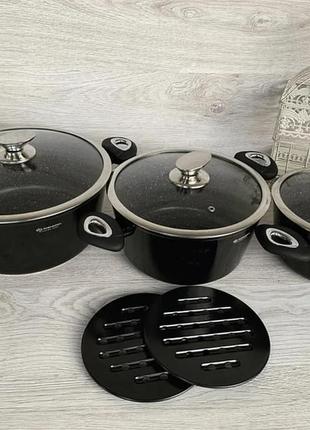 Набор кастрюль казанов с мраморным покрытием edenberg eb-7423 набор кухонной посуды 6 предметов черный2 фото