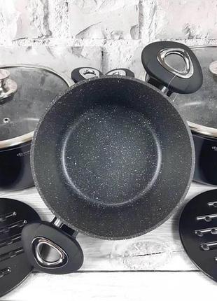 Набор кастрюль казанов с мраморным покрытием edenberg eb-7423 набор кухонной посуды 6 предметов черный8 фото
