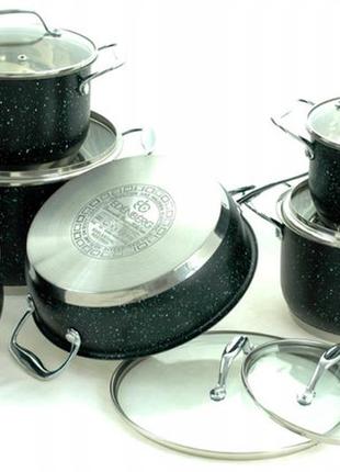 Набір кухонного посуду 12 предметів edenberg eb-4044 набір каструль з нержавіючої сталі з мармуровим покриттям4 фото