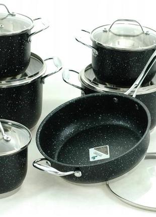 Набір кухонного посуду 12 предметів edenberg eb-4044 набір каструль з нержавіючої сталі з мармуровим покриттям3 фото