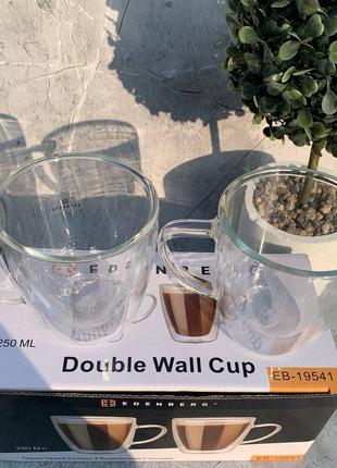 Набір скляних чашок із подвійними стінками 250 мл edenberg eb-19541 набір чашок із подвійним дном для кави та чаю3 фото