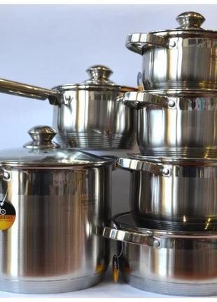 Набір кухонного посуду із нержавіючої сталі 12 предметів edenberg eb-4020 набір каструль для індукційної плити