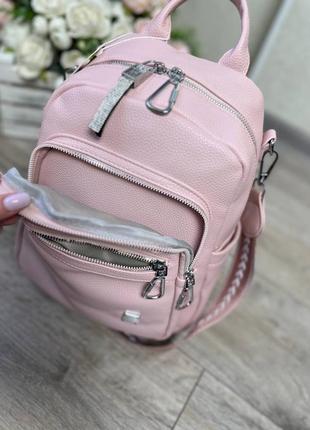 Женский шикарный и качественный рюкзак сумка для девушек из эко кожи розовый5 фото