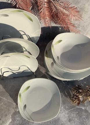 Обеденный набор посуды фарфор 18 предметов edenberg eb-501 набор квадратных тарелок 6 персон7 фото