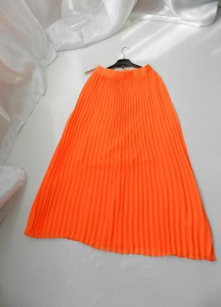 ⛔✅красивая яркая юбка кислотно оранжевая полупрозрачный шифон плисе3 фото