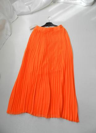 ⛔✅красивая яркая юбка кислотно оранжевая полупрозрачный шифон плисе5 фото
